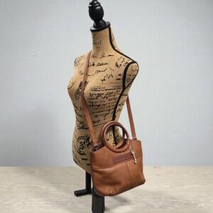 Vtg Fossil Brown Pebbled Leather Crossbody Bag Convertible Satchel 75082 SEE VID